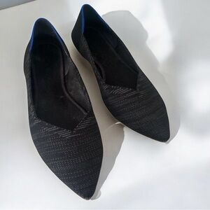 Rothy’s The Point Feathered Black Pointed Toe Ballet Flats Shoes Women's Sz 8.5